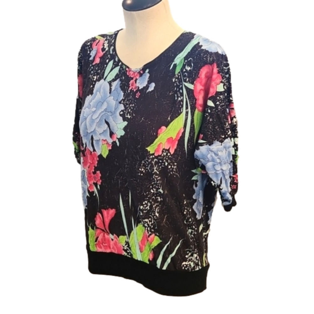 Womens Vintage Western Connection black floral quarter sleeve top size Medium. - Picture 8 of 14